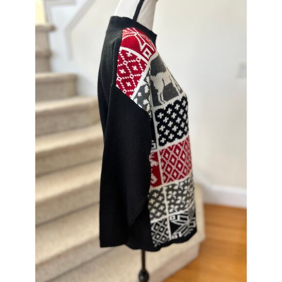 Vintage 90s Black, Red & Grey Reindeer Snowflake Patchwork Sweater - Picture 3 of 5